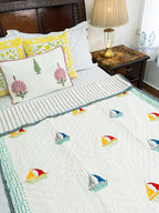 Jal Safar Hand Block Reversible Mulmul Baby Quilt