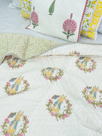 Sleepy Hoppers Hand Block Reversible Mulmul Baby Quilt