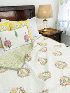 Sleepy Hoppers Hand Block Reversible Mulmul Baby Quilt