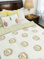 Sleepy Hoppers Hand Block Reversible Mulmul Baby Quilt