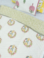 Sleepy Hoppers Hand Block Reversible Mulmul Baby Quilt