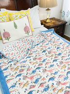 Dino Park Hand Block Reversible Mulmul Baby Quilt