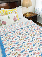 Dino Park Hand Block Reversible Mulmul Baby Quilt