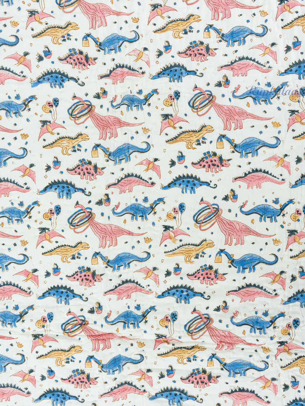 Dino Park Hand Block Reversible Mulmul Baby Quilt