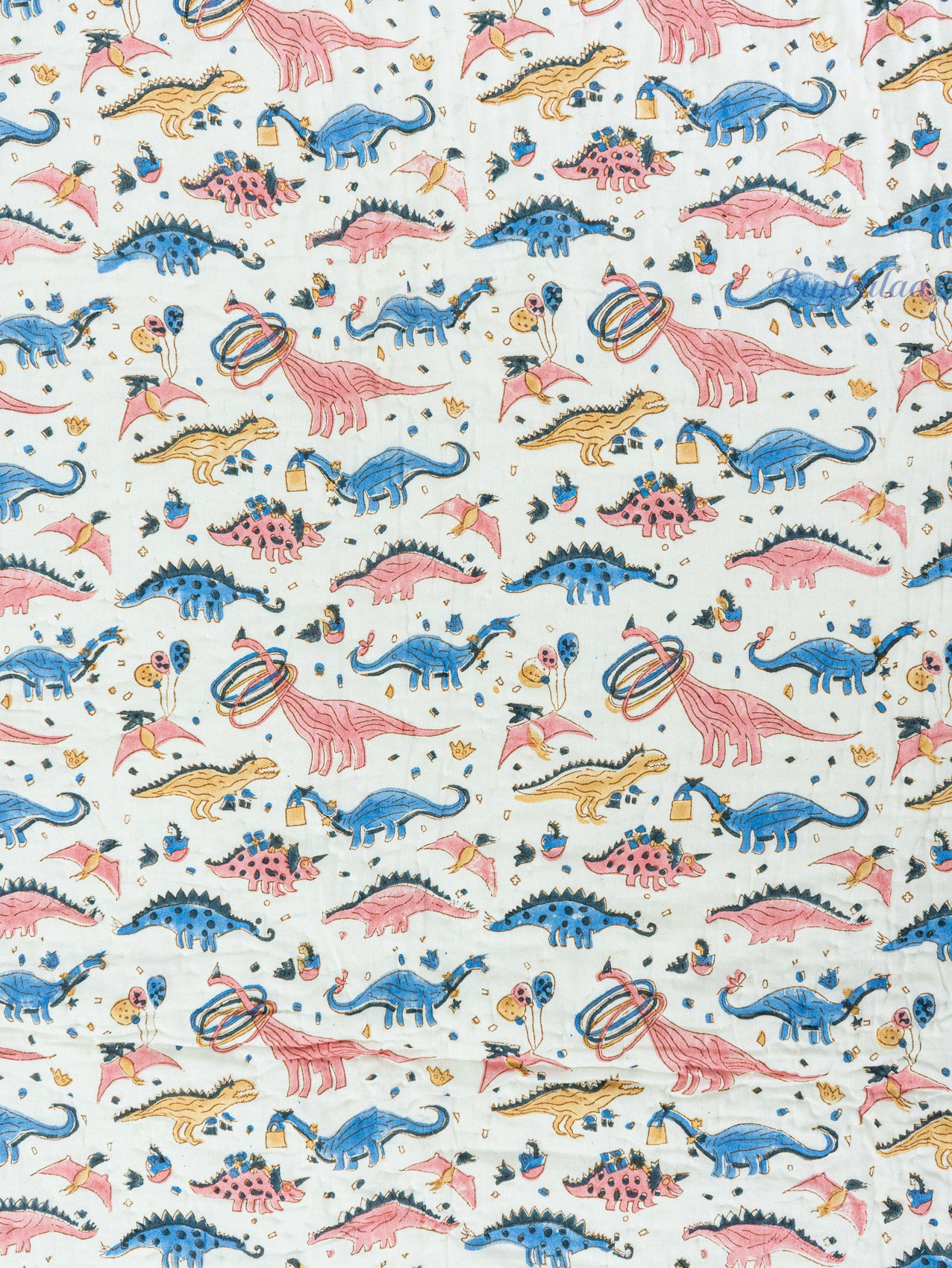 Dino Park Hand Block Reversible Mulmul Baby Quilt