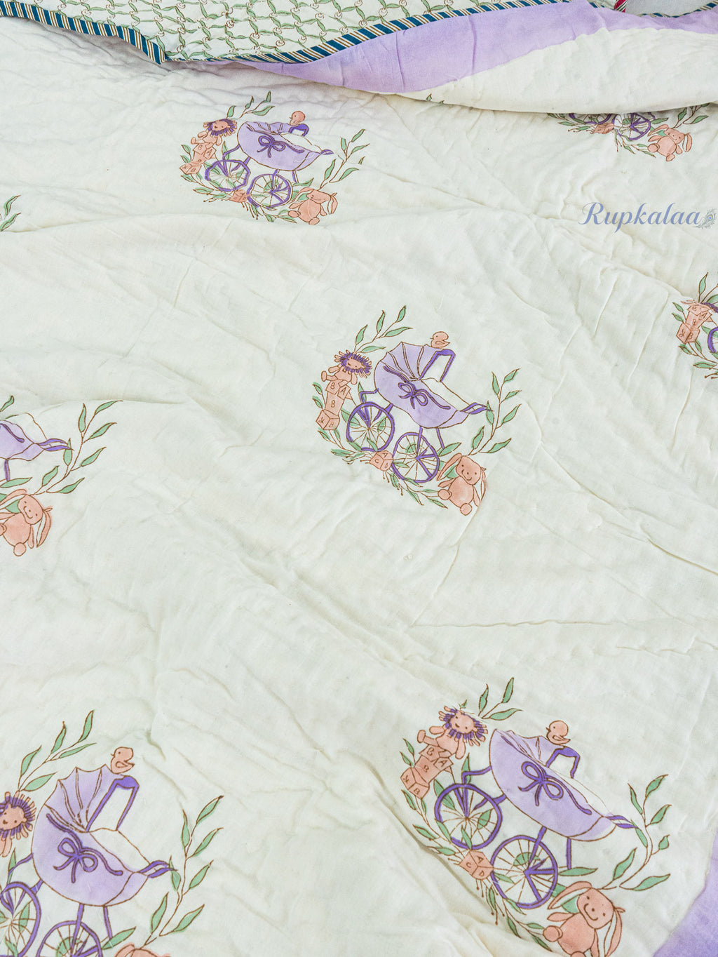 Little Stroll Hand Block Reversible Mulmul Baby Quilt