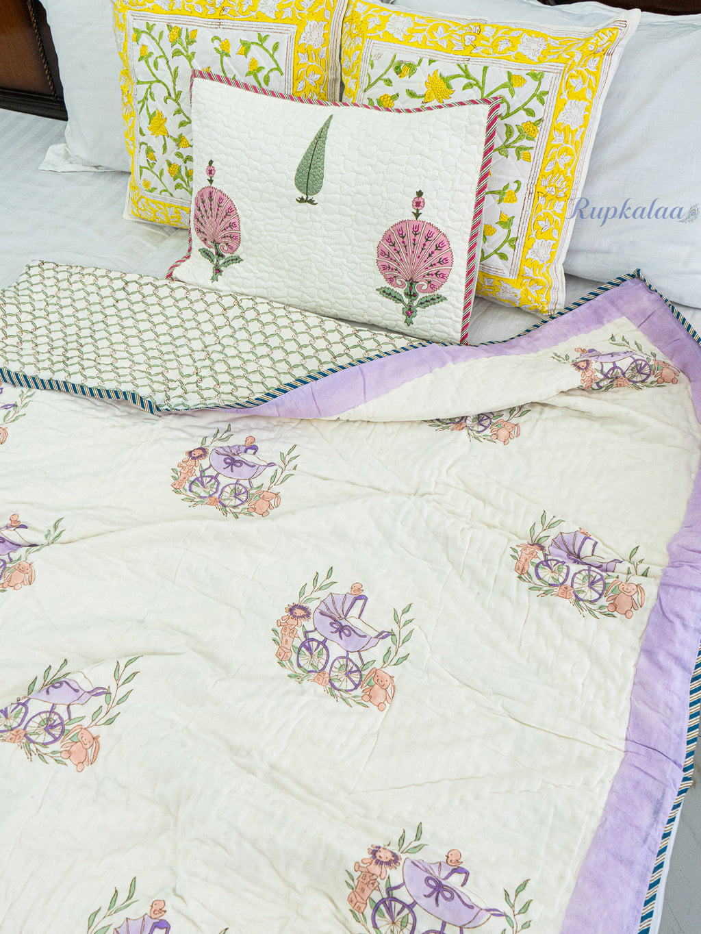 Little Stroll Hand Block Reversible Mulmul Baby Quilt