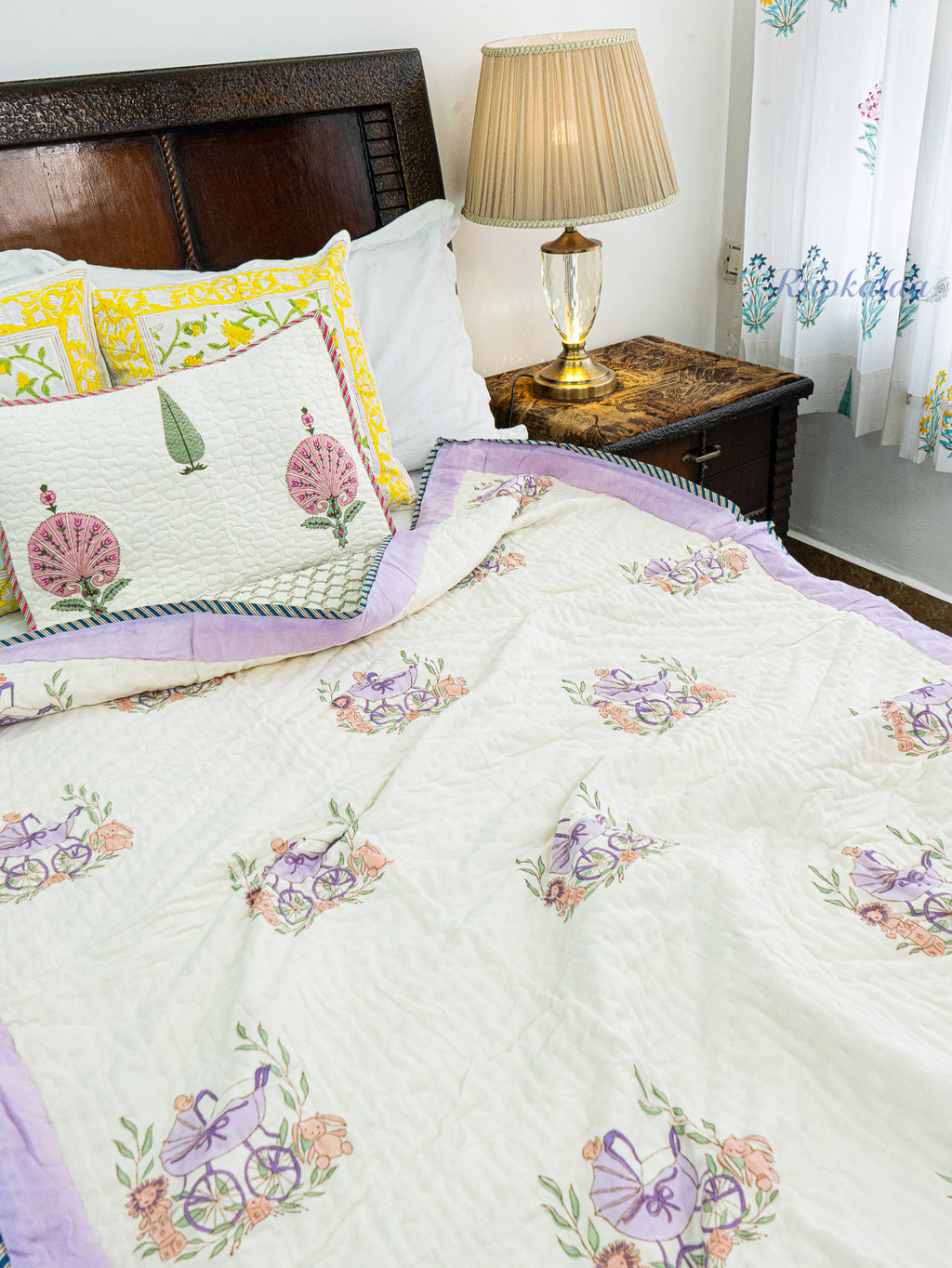 Little Stroll Hand Block Reversible Mulmul Baby Quilt