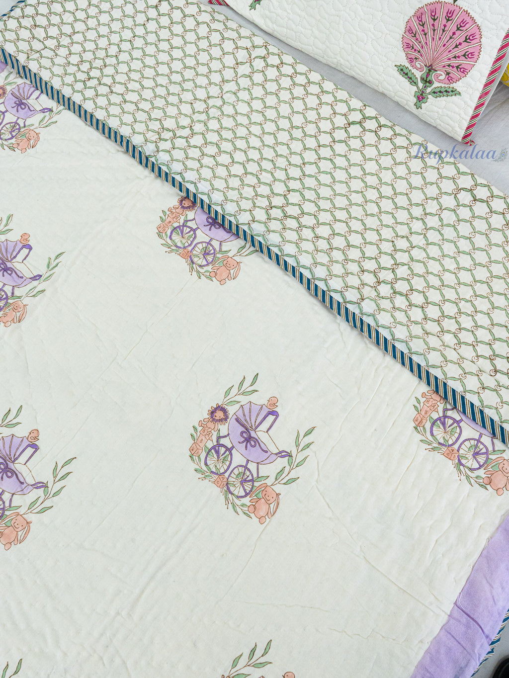 Little Stroll Hand Block Reversible Mulmul Baby Quilt