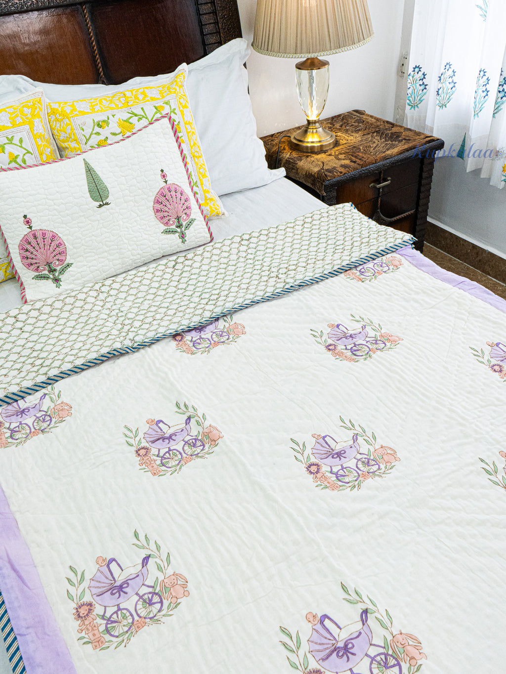 Little Stroll Hand Block Reversible Mulmul Baby Quilt