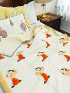 Chhota Bheem Hand Block Reversible Mulmul Baby Quilt