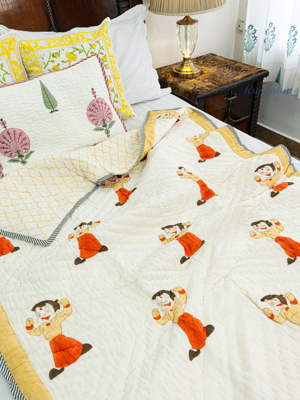 Chhota Bheem Hand Block Reversible Mulmul Baby Quilt