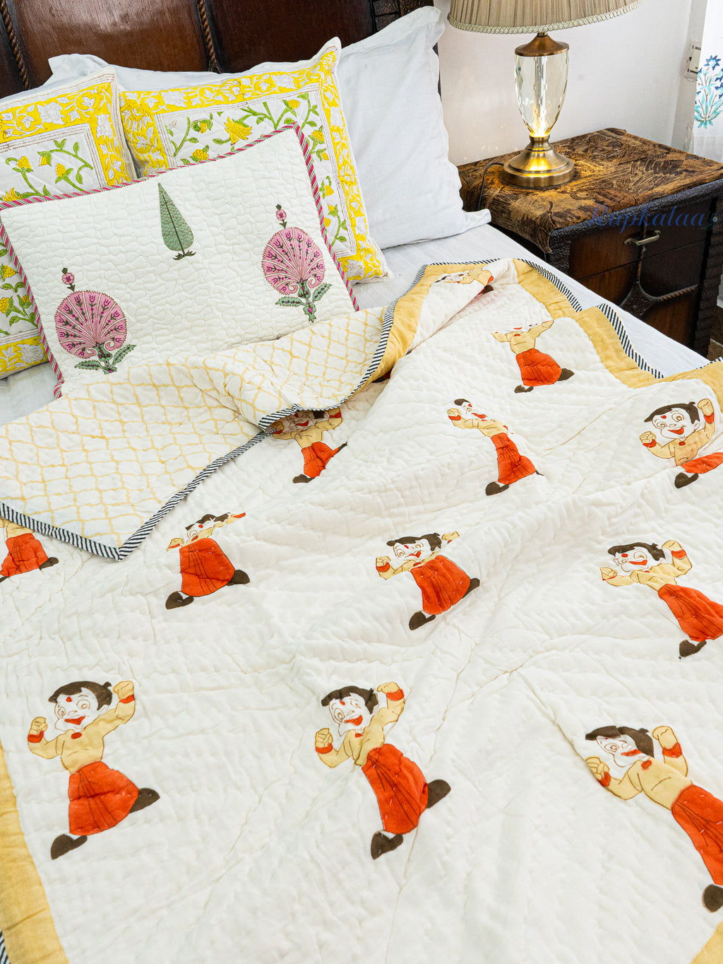 Chhota Bheem Hand Block Reversible Mulmul Baby Quilt