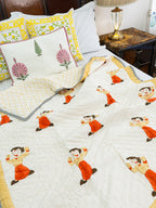 Chhota Bheem Hand Block Reversible Mulmul Baby Quilt