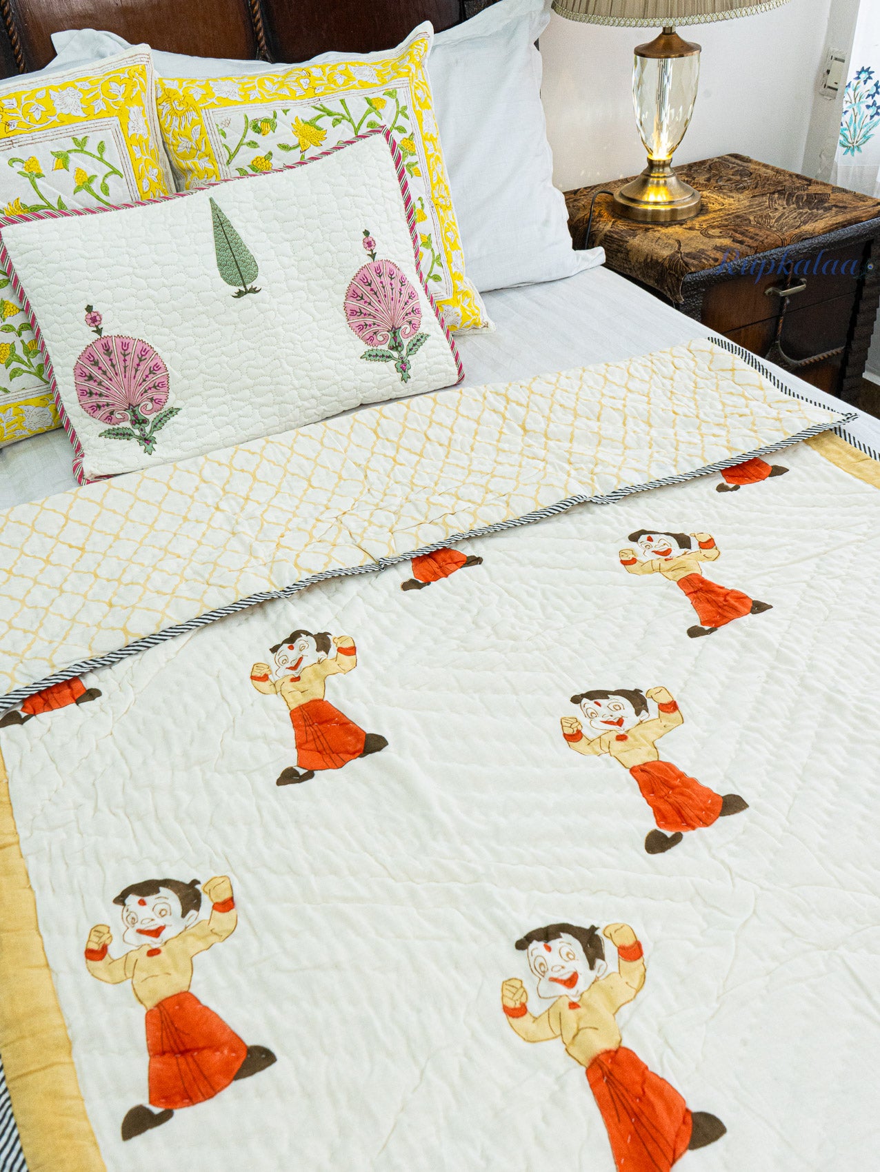 Chhota Bheem Hand Block Reversible Mulmul Baby Quilt