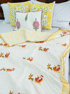 Happy Santa Hand Block Reversible Mulmul Baby Quilt