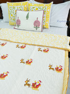 Happy Santa Hand Block Reversible Mulmul Baby Quilt
