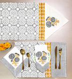 HANDBLOCKED COTTON CANVAS TABLE MATS AND NAPKINS