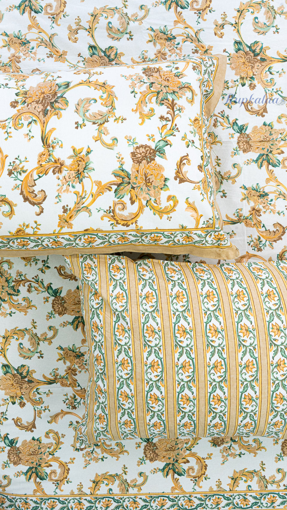 Resham Gul Cotton Bedsheet with Two Reversible Pillow Covers