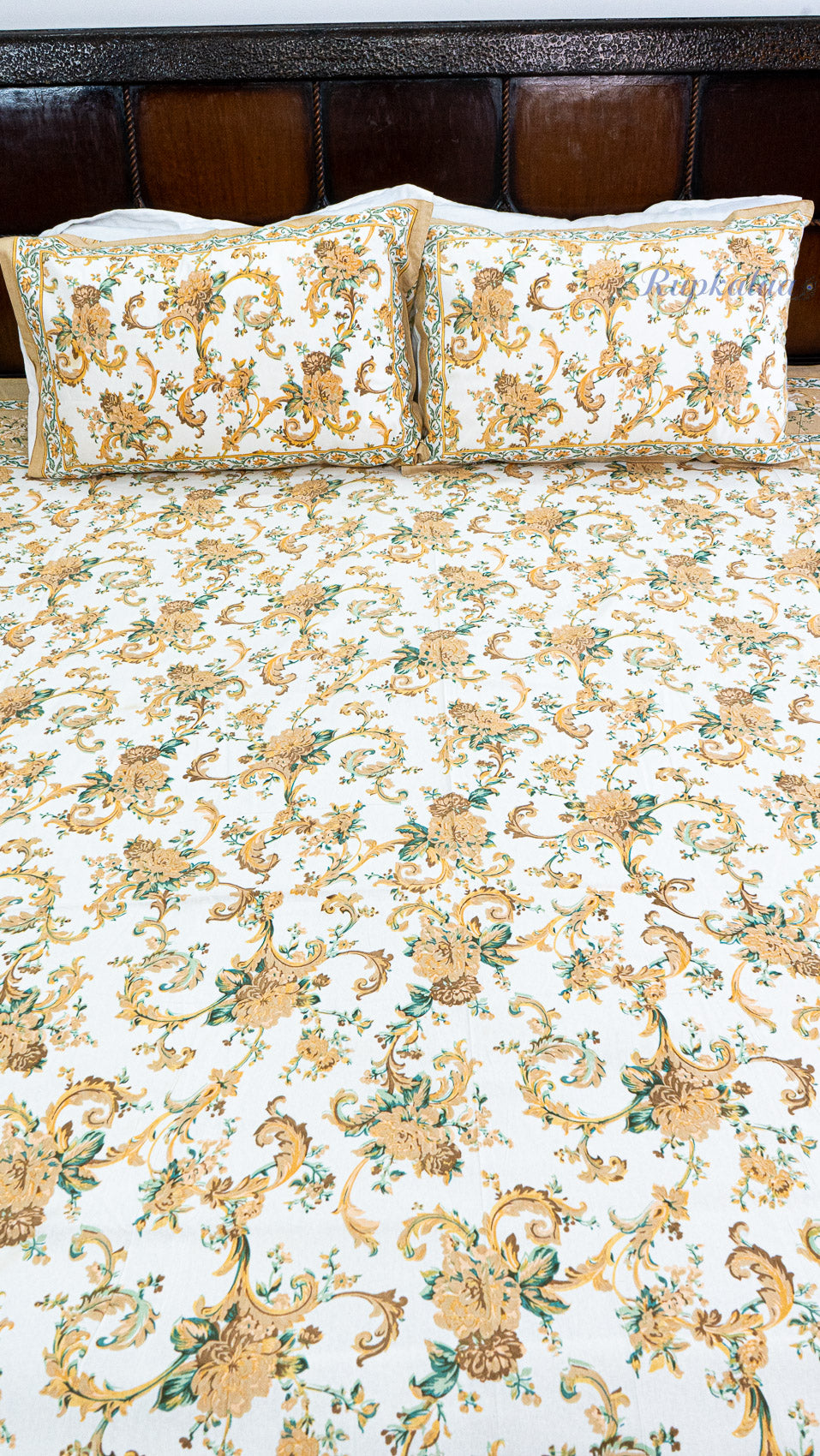 Resham Gul Cotton Bedsheet with Two Reversible Pillow Covers