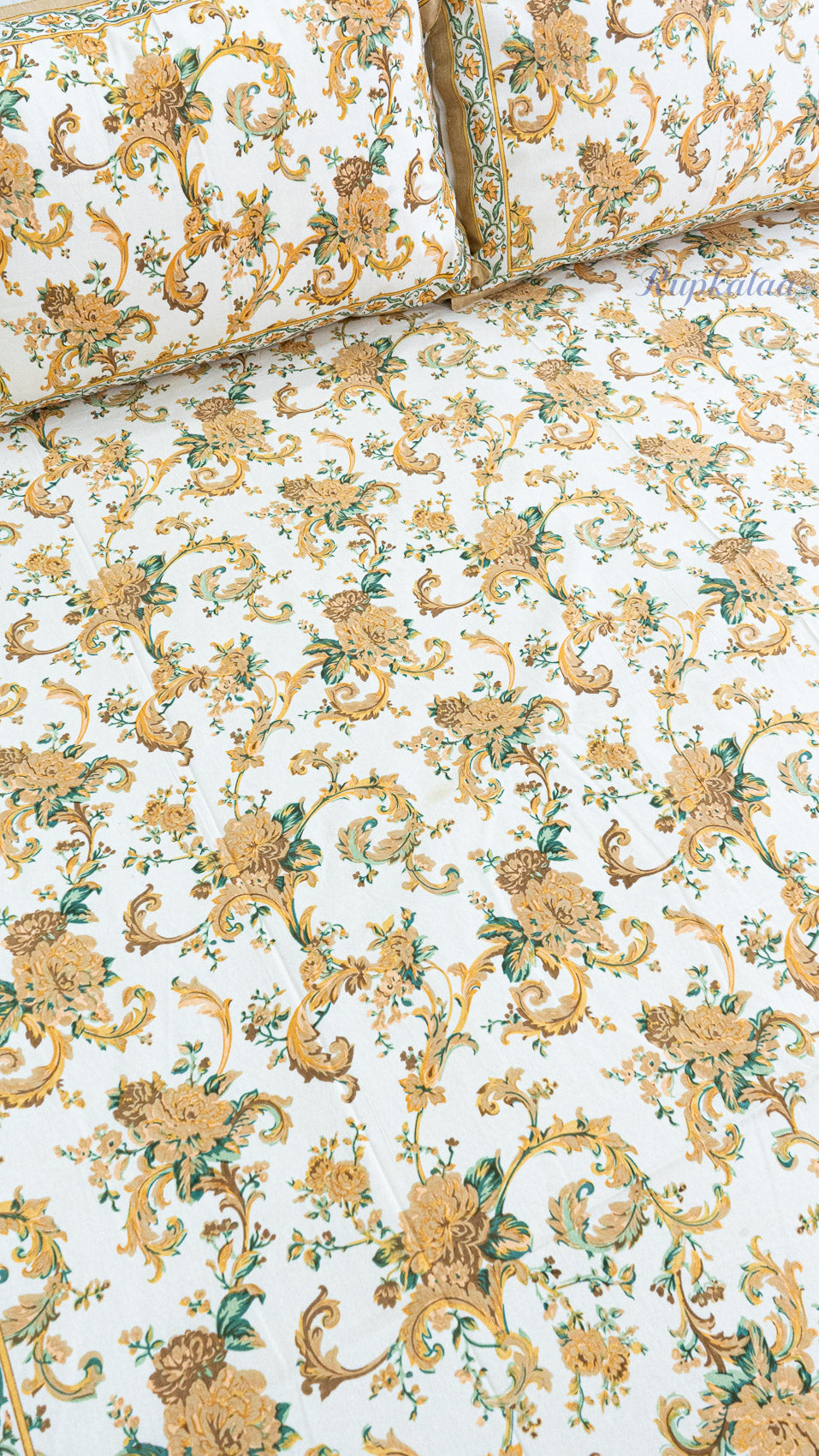 Resham Gul Cotton Bedsheet with Two Reversible Pillow Covers