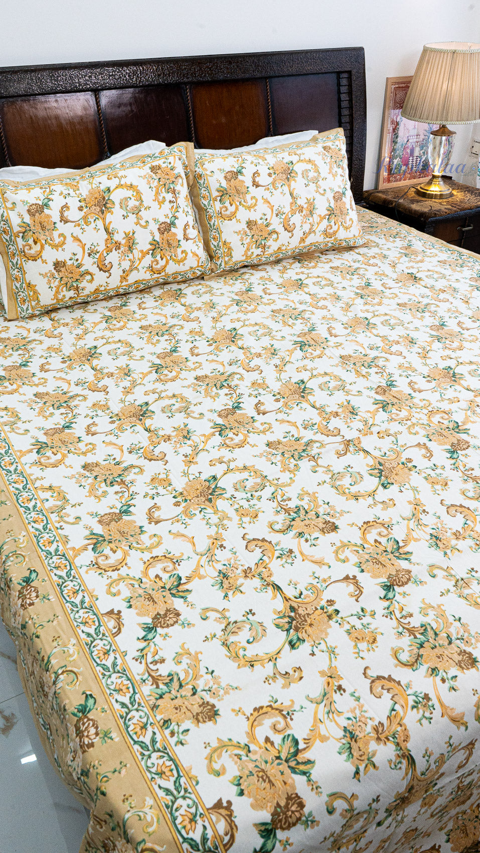 Resham Gul Cotton Bedsheet with Two Reversible Pillow Covers