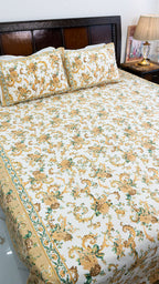 Resham Gul Cotton Bedsheet with Two Reversible Pillow Covers