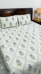 Dharti Gul Cotton Bedsheet with Two Reversible Pillow Covers