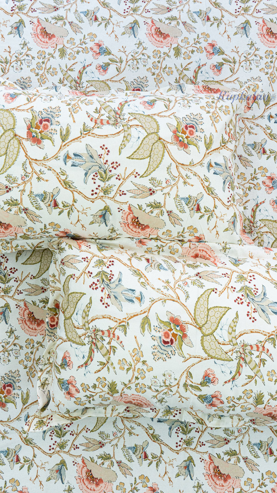 Ivory Garden Cotton Bedsheet with Two Pillow Covers