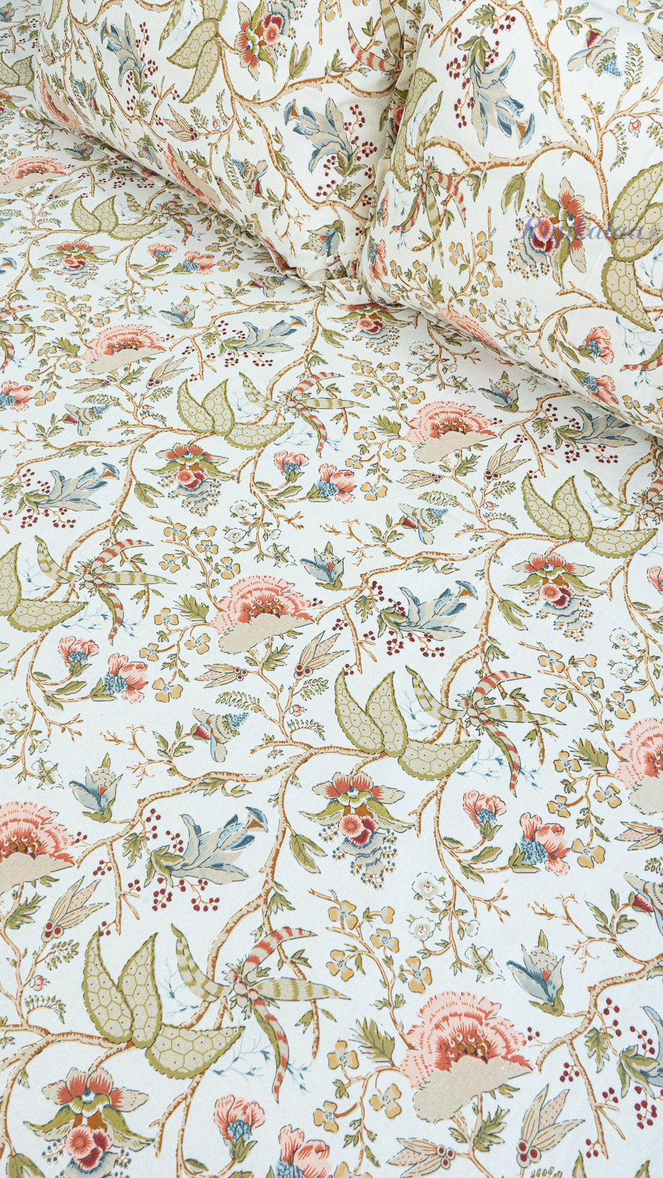 Ivory Garden Cotton Bedsheet with Two Pillow Covers