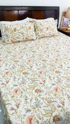 Ivory Garden Cotton Bedsheet with Two Pillow Covers