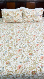 Ivory Garden Cotton Bedsheet with Two Pillow Covers