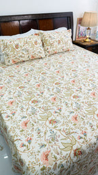 Ivory Garden Cotton Bedsheet with Two Pillow Covers