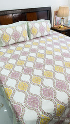 Karigari Cotton Bedsheet with Two Reversible Pillow Covers