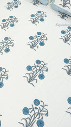Indigo Poppy Cotton Bedsheet with Two Reversible Pillow Covers