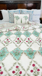 Ocean Drift Handblock Reversible Mulmul Single Quilt