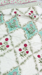 Ocean Drift Handblock Reversible Mulmul Single Quilt