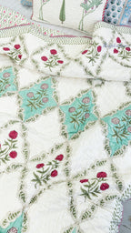 Ocean Drift Handblock Reversible Mulmul Single Quilt