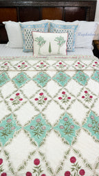 Ocean Drift Handblock Reversible Mulmul Single Quilt