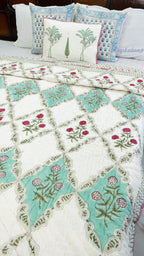 Ocean Drift Handblock Reversible Mulmul Single Quilt