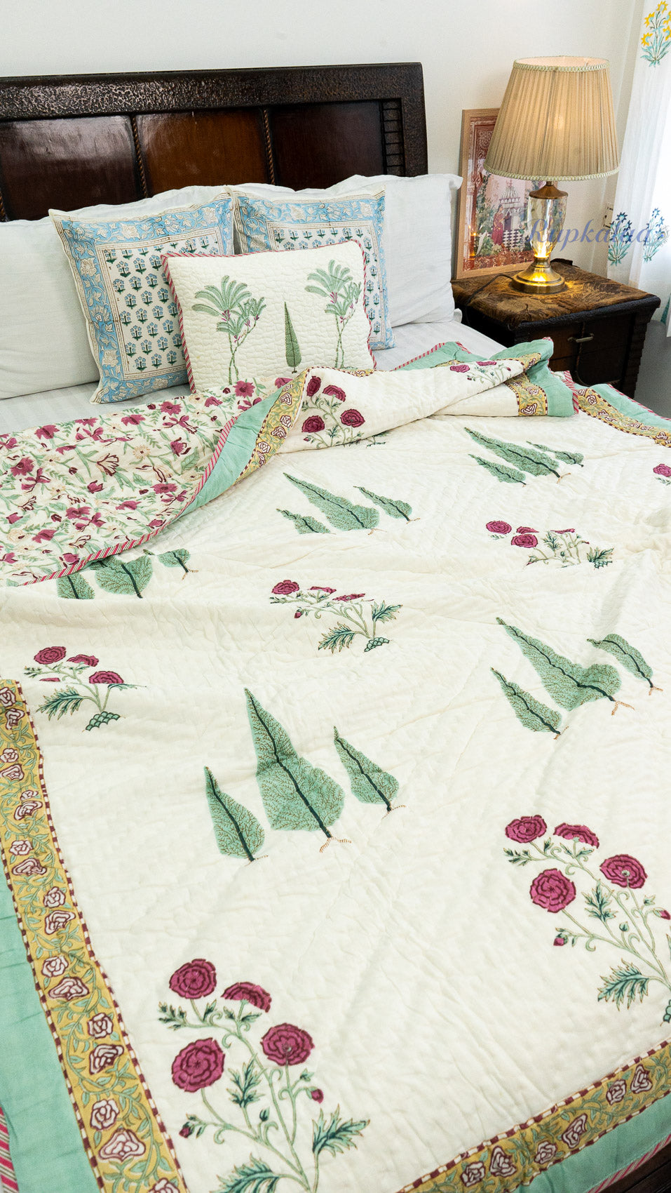 Pushp Bagh Handblock Reversible Mulmul Single Quilt