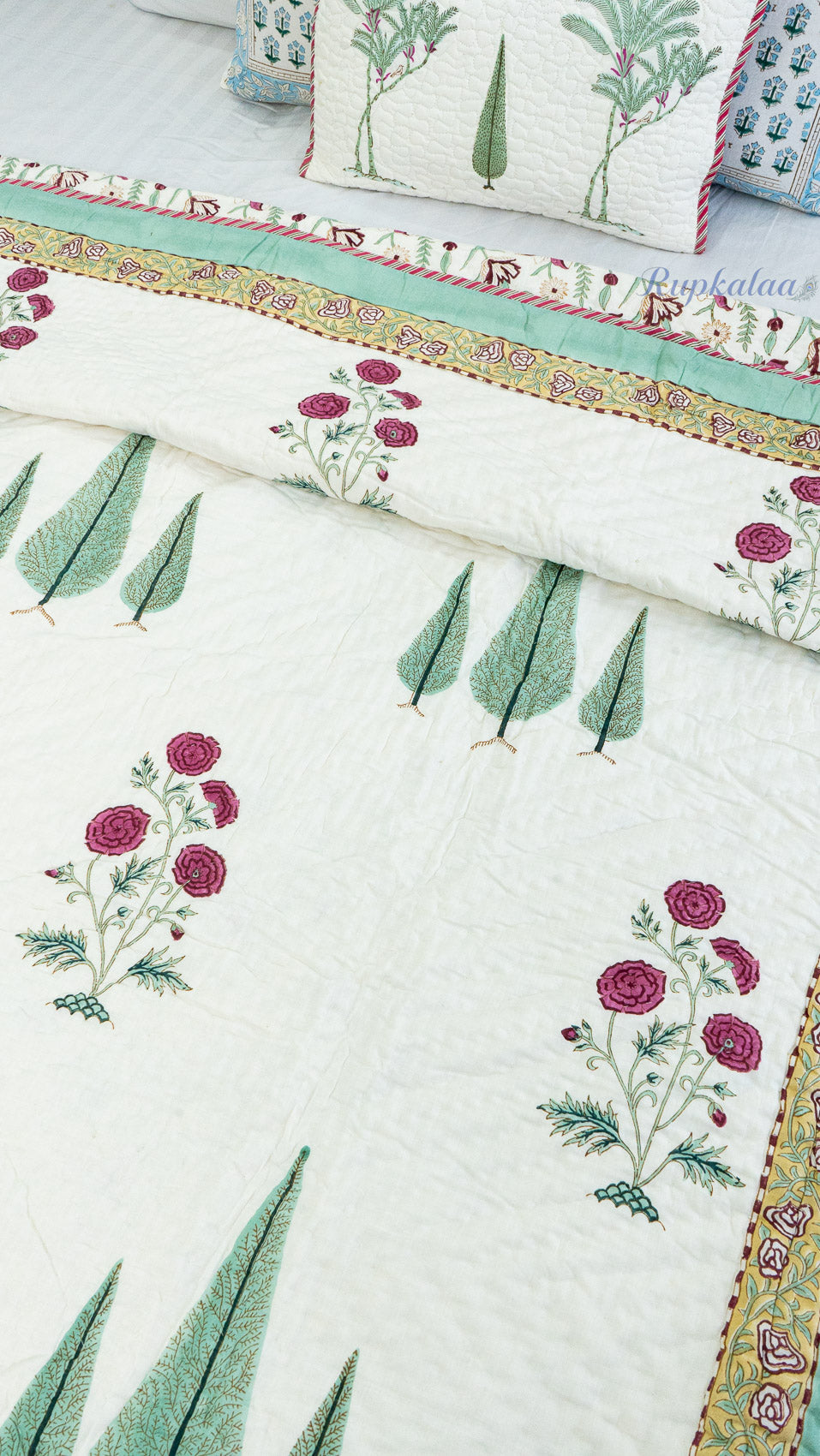Pushp Bagh Handblock Reversible Mulmul Single Quilt